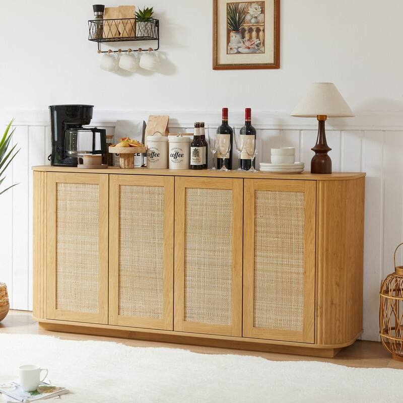 64" Wave Shaped Buffet Cabinet with Curved Edges and Adjustable Shelves for TV Stand Elegant Storage Solutions