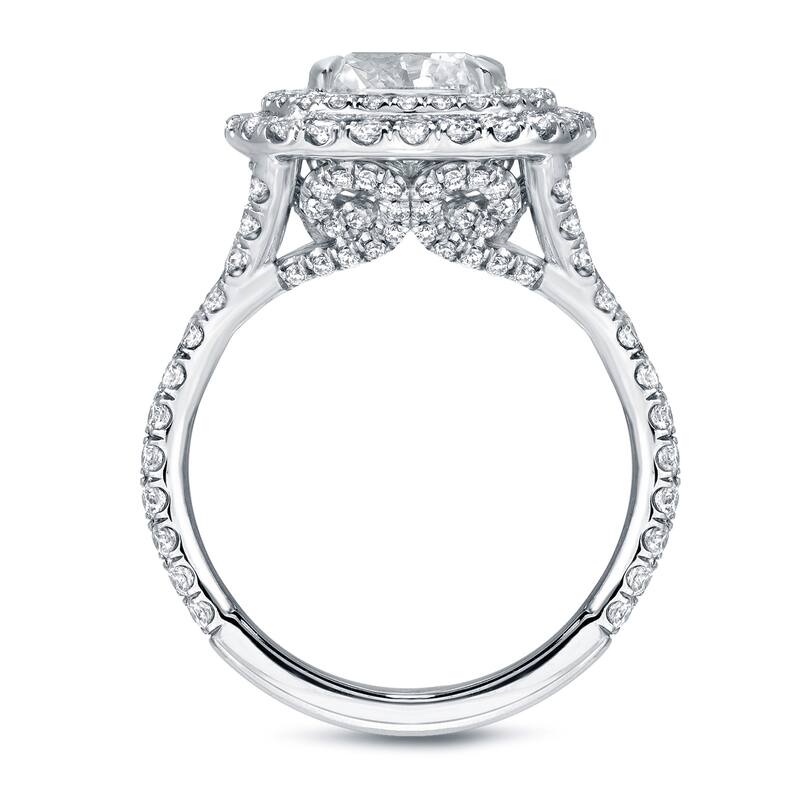 Auriya 18k Gold 4 1/5ctw Cushion-cut Double Halo Diamond Engagement Ring 18k White Gold Certified
