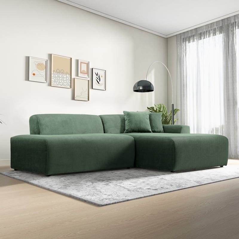 Daron Mid-Century Modern Sectional Corduroy Sofa