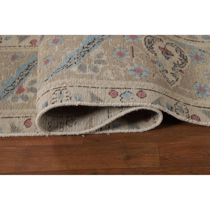 Medallion Tabriz Persian Rug Beige Hand-Knotted Wool Carpet - 9'6"x 13'3"