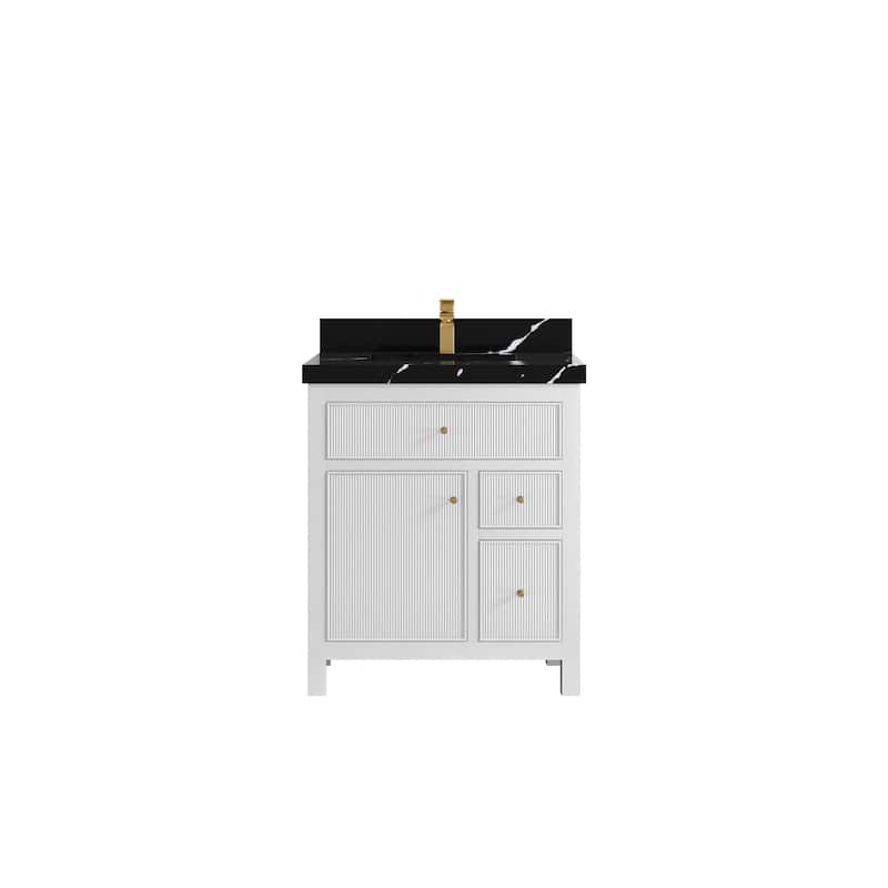 Willow Collections 30 in W x 22 in D Sonoma Free Standing Reeded Single Sink Bathroom Vanity with Countertop - 2" Calacatta Black - White