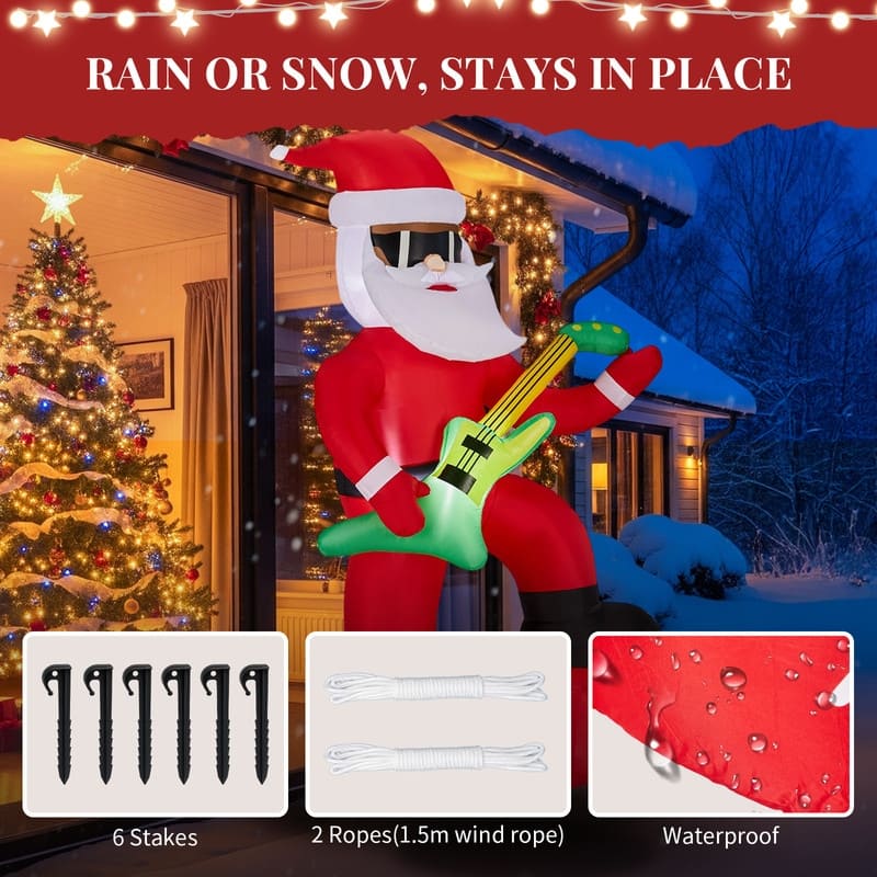 7.5FT Lighted Christmas Black Santa Playing Electric Guitar Inflatable Decoration
