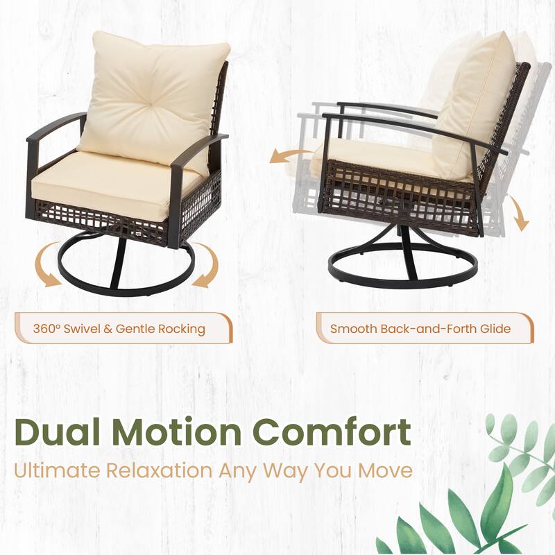 Outdoor Swivel Rocker Patio Chairs Set of 2 with Coffee Table &Cushions, Rattan Bistro Set for Porch, Backyard, Balcony