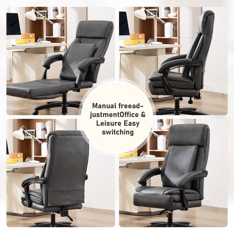 500Lbs Ergonomic Office Chair with Foot Rest, Faux Leather Executive Chair Reclining Chair, Swivel Heavy Duty Task Desk Chairs