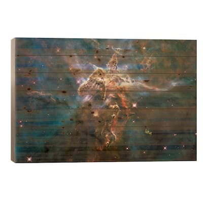 Mystic Mountain in Carina Nebula (Hubble Space Telescope) Print On Wood by NASA - Multi-Color