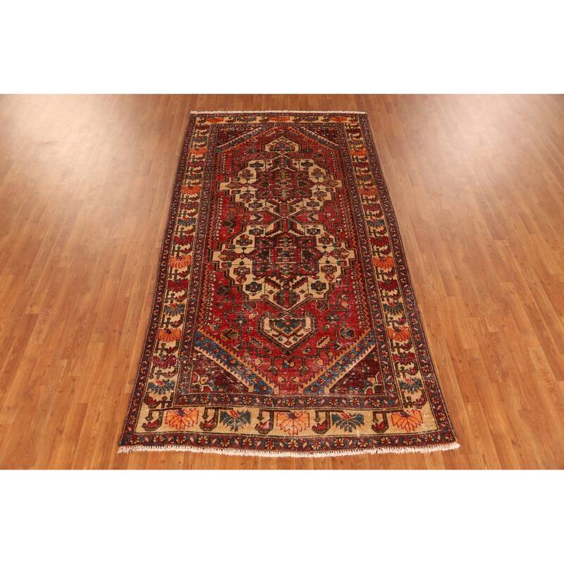 Hand Knotted Oriental 100% Wool Carpet Traditional Geometric Red Bakhtiari Area Rug - 9' 6'' X 5' 0''
