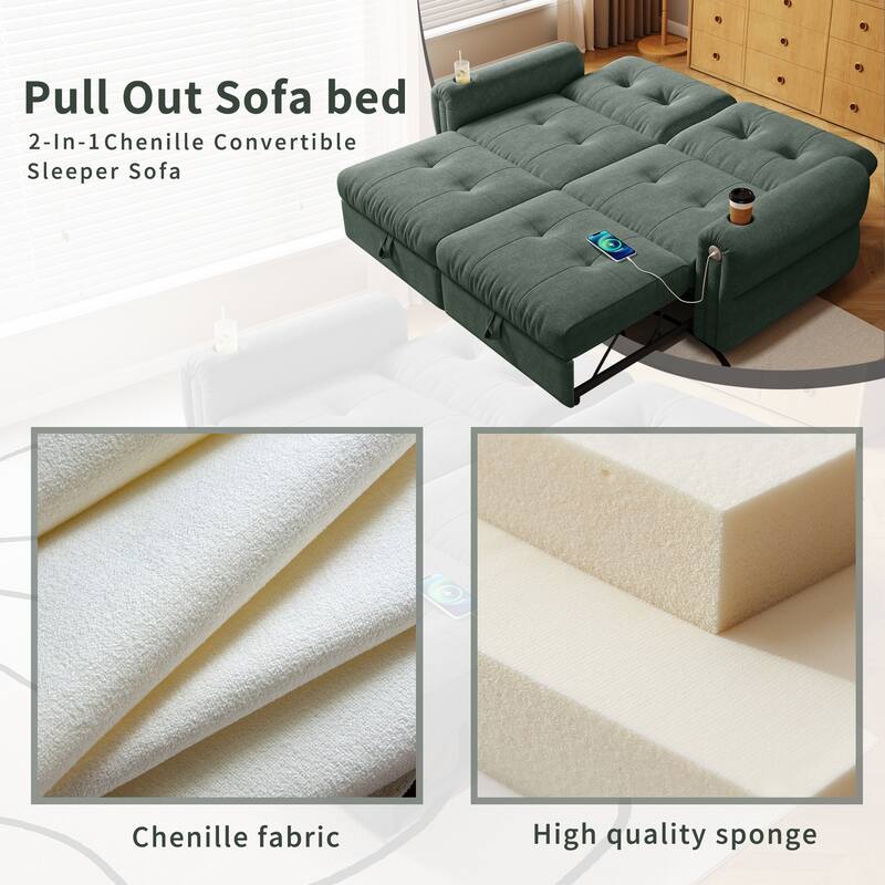 GDFStudio - Chenille Convertible 2-Seater 74" Sofa Bed