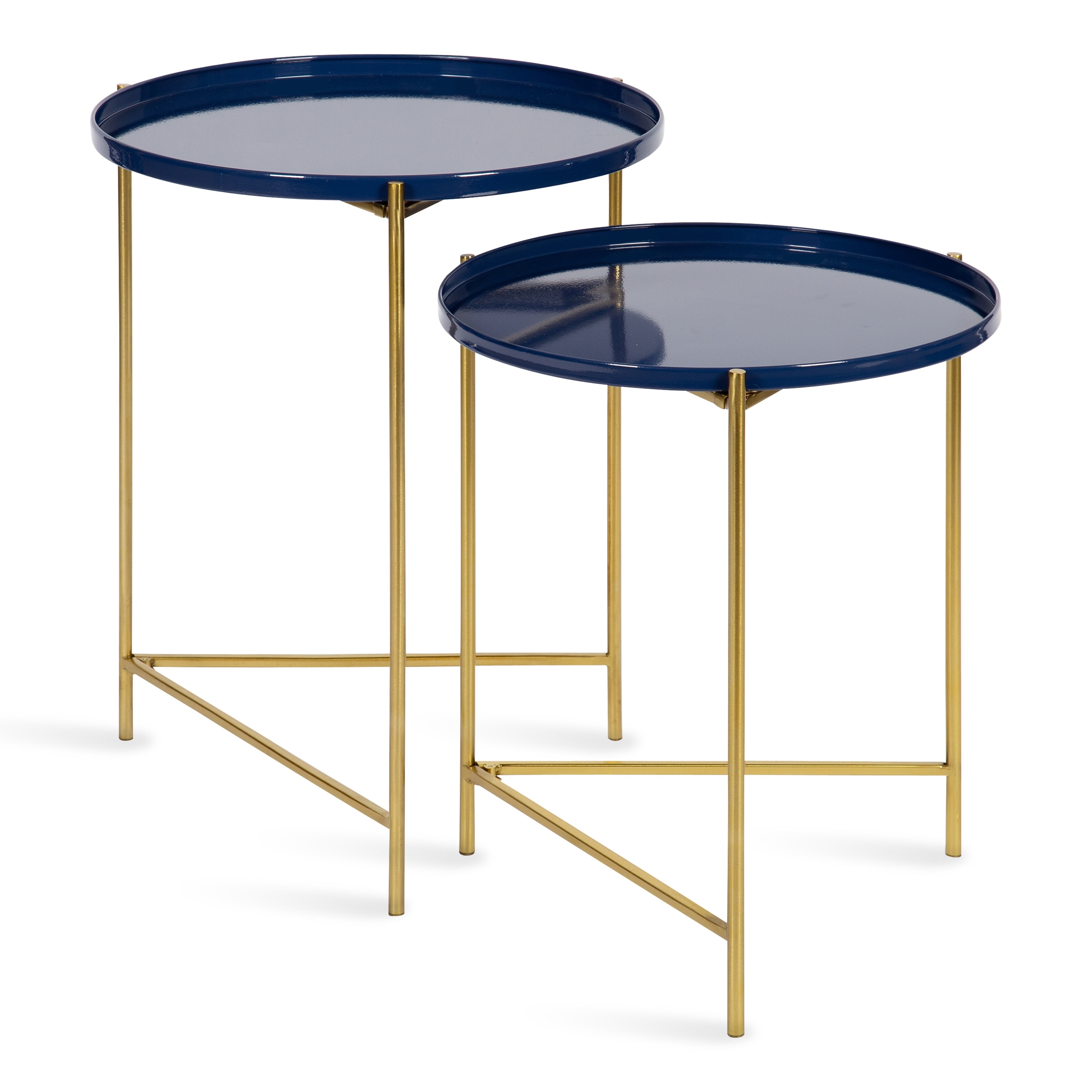 Two nesting tables with white trays and white frames in white background.