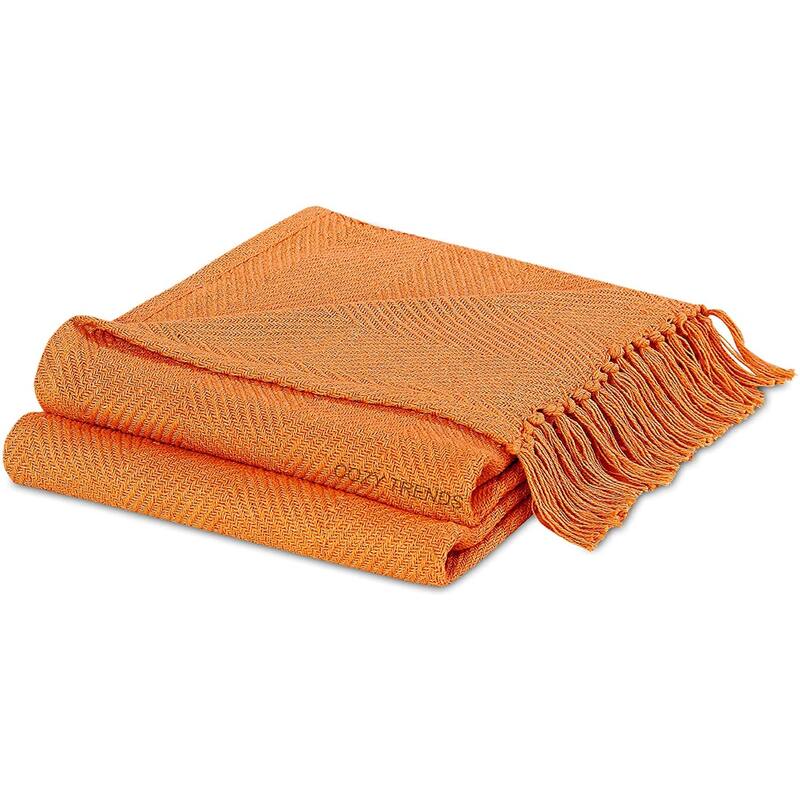 Cotton Throw Blankets All-Season Medium Weight | Set of 2 | Chevron Design (50''x60'')
