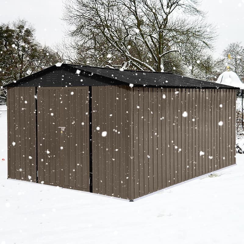 Outdoor 10 x 12 ft. Metal Storage Shed with Vents and Hinged Door and Padlock