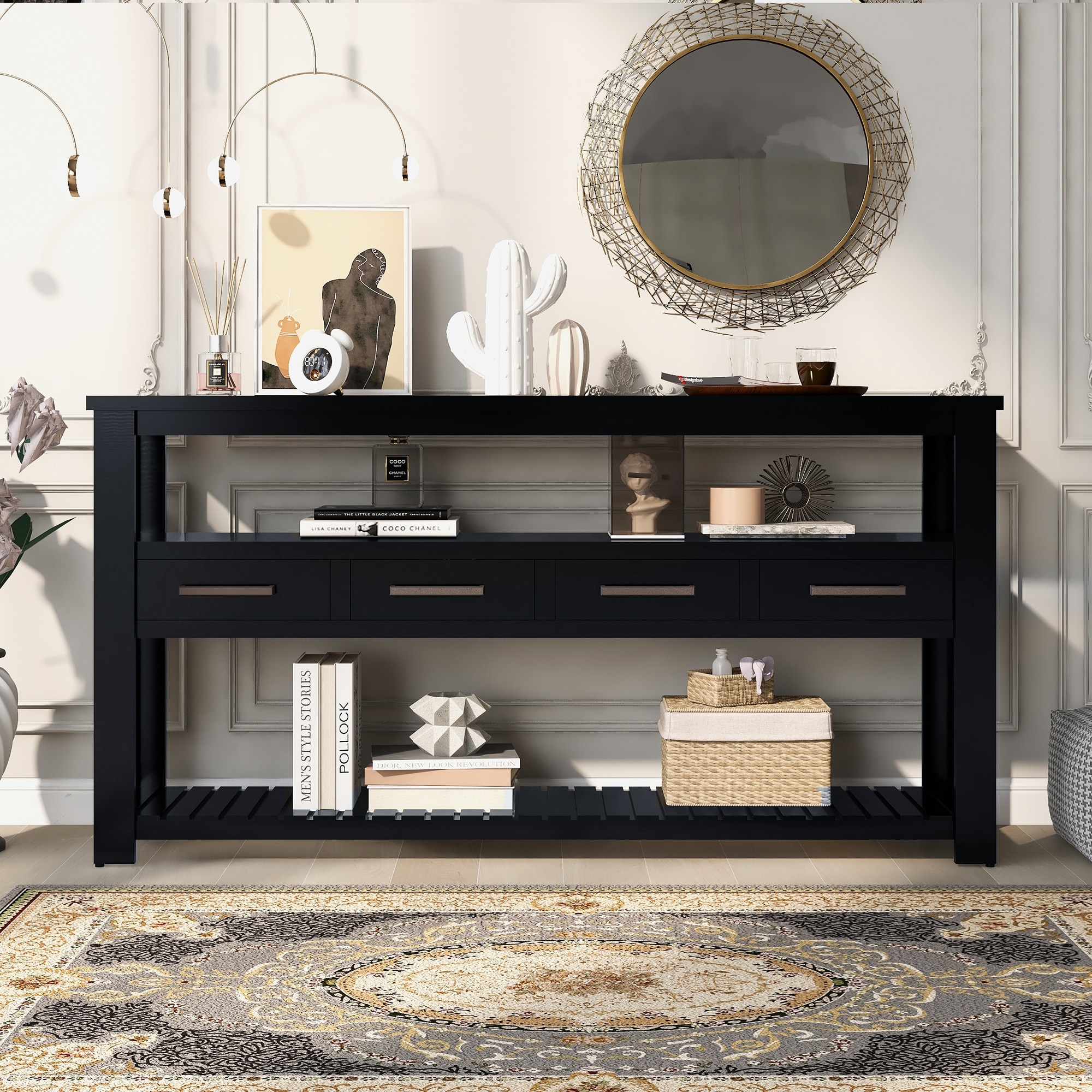 Vintage Style Rectangular Console Table with Drawers and 4 Legs - Bed Bath  & Beyond - 38259300