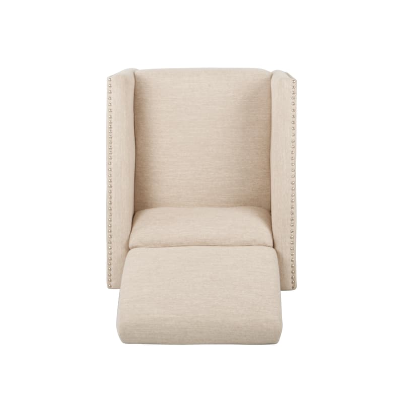 Mid Century Accent Chair Pushback Recliner Chair with Side Pocket, Fabric Reading Chair Push Back Recliner with Nailhead Trim