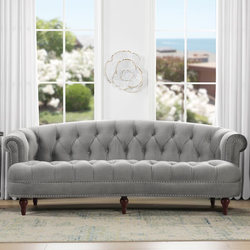 La Rosa 84" Mid-Century Modern Velvet Upholstered Chesterfield Tufted Sofa