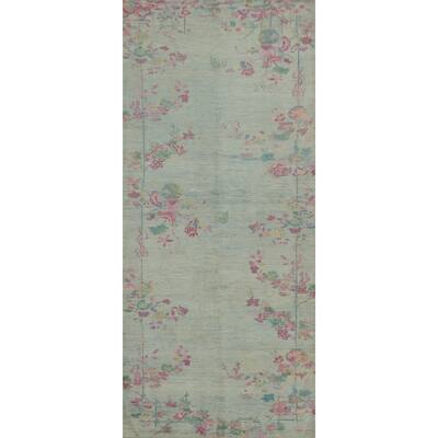 Hand Knotted Oriental 100% Wool Carpet Traditional Floral Navy Blue & Blues Ziegler Runner Rug - 14' 8'' X 4' 10''