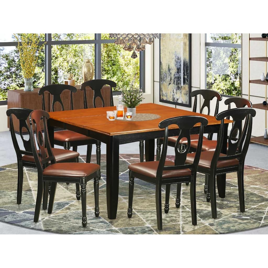 HomeStock 9-Piece Square Black & Cherry Finish Solid Wood Top Dining Table with 8-Chairs
