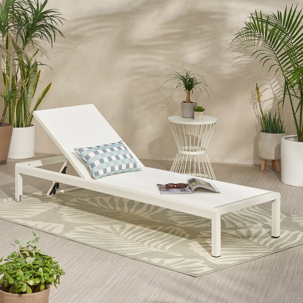 Cape Coral Chaise Lounge White Outdoor Adjustable Mesh Patio Furniture with Wheels 77in