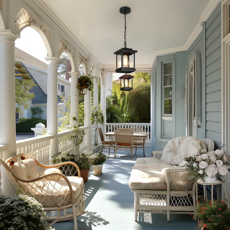 Modern Farmhouse Black 1-Light Outdoor Pendant Transitional Hanging Lantern Light - L 6.7"* W 6.7"* H 11.8"
