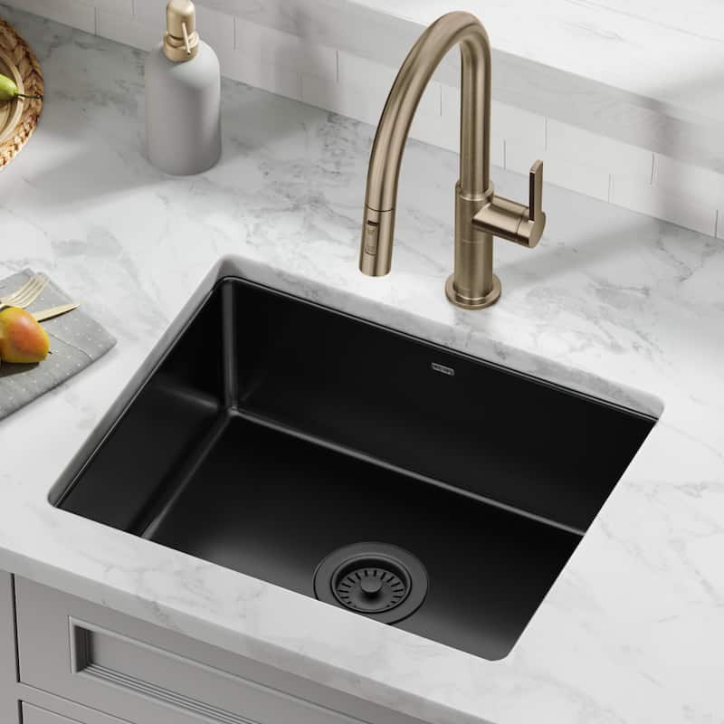 KRAUS Pintura Porcelain Enameled Steel Undermount Kitchen Sink - 21 1/4" x 17 3/8" (model KE1US21GBL) - Glossy Black