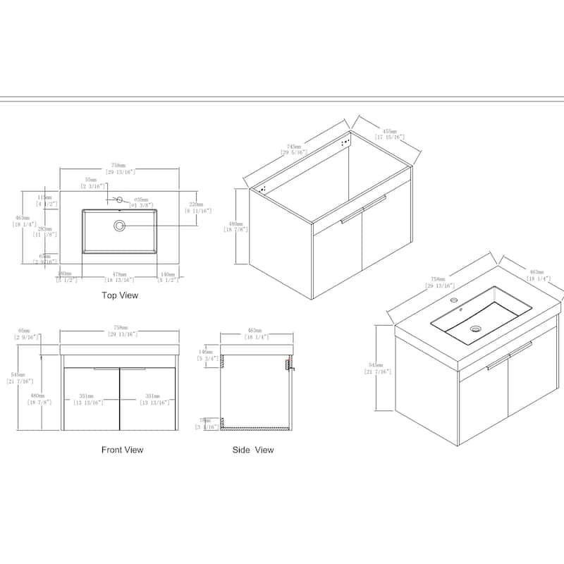 BNK 24"/30"/36" Single Sink Bathroom Vanity with Soft Close Door, Modern Floating Vanity
