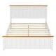 preview thumbnail 4 of 8, Full Size Wood Platform Bed Wooden Slat Support, Vintage Simple Bed Frame with Rectangular Headboard and Footboard, White
