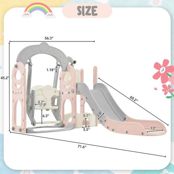 dimension image slide 0 of 5, Toddler Slide and Swing Set 5 in 1, Kids Playground Climber Slide Playset with Telescope, Freestanding Combination for Babies