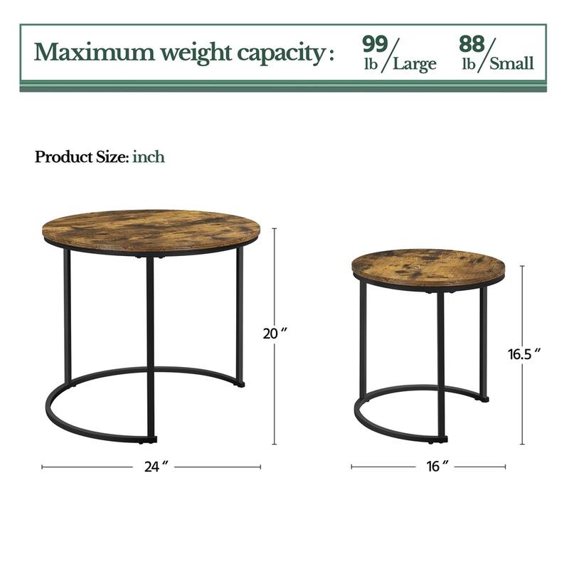 Yaheetech Rustic Nesting End Table with Round Wooden Tabletop Set