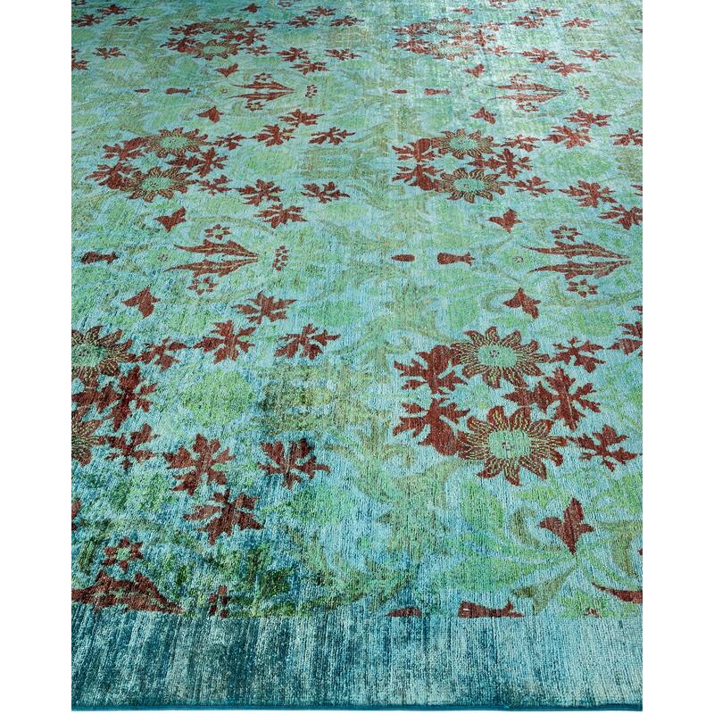 Overton Hand Knotted Wool Vintage Inspired Modern Contemporary Overdyed Light Blue Area Rug - 9' 1" x 11' 10"