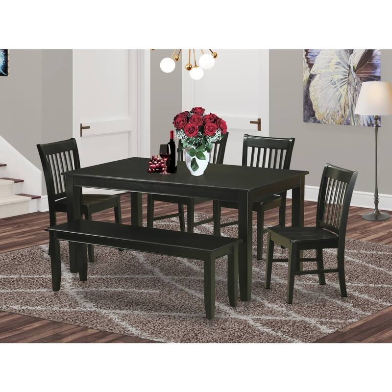 Formal Dining Room Set - Asian Hardwood Table & Chairs - Mahogany Finish - Modern Marvel Design