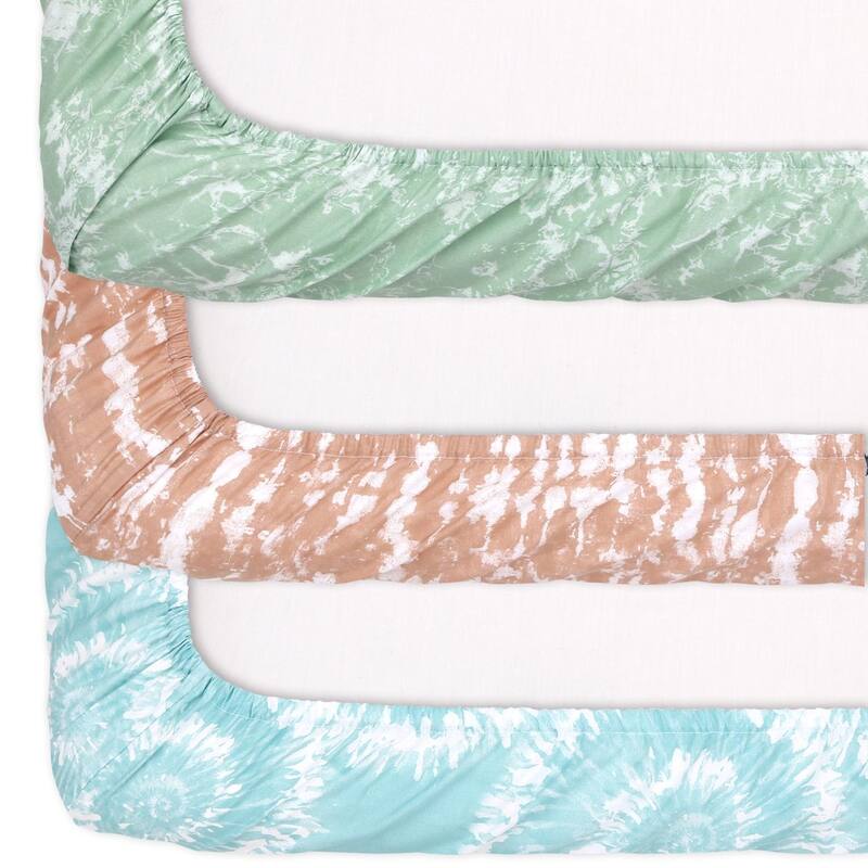 The Peanutshell Boho Tie Dye Fitted Mini Crib, Playard Sheets, 3 Pack Set