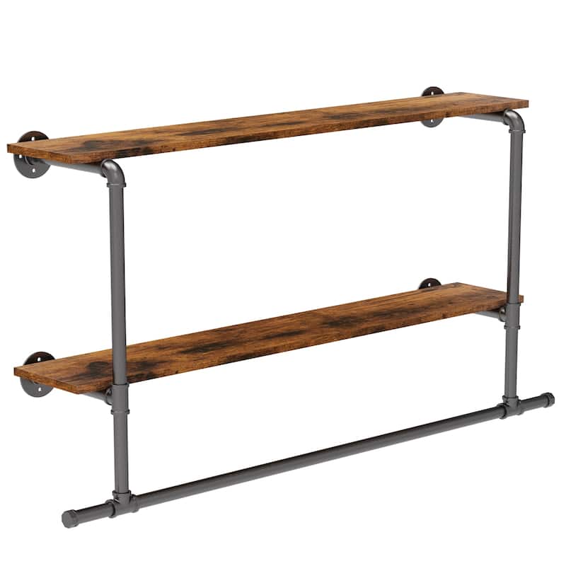 Wall Mounted Clothes Rack with Shelf Industrial Pipe Garment Rack Bar - 45.7x7.56x26.6 inch