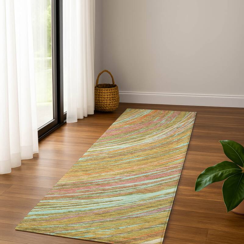 Premium Washable Super Soft Contemporary Horizon Mayfield Rug - Gold - 2'3" x 7'6"