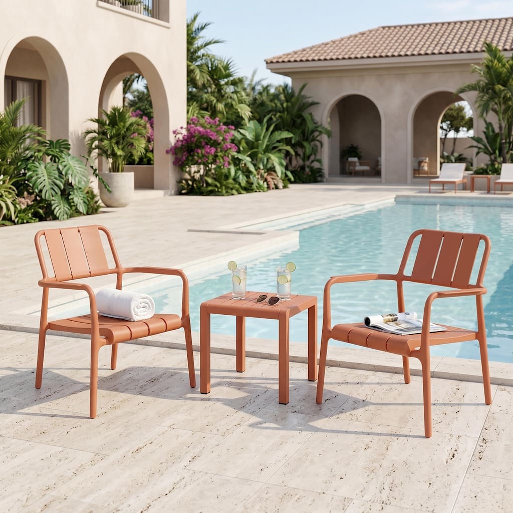 FurnitureR Modern 3-Piece Patio Bistro Set with 2 Chairs and Coffee Table for Outdoor Balcony