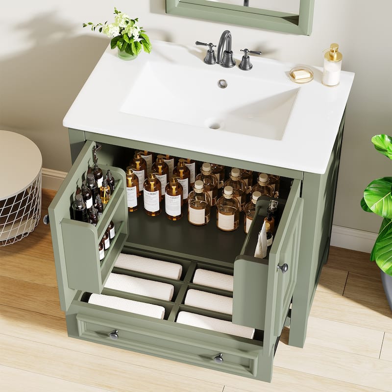 Modern Bathroom Vanity with Sink, Vanity Cabinet with Drawer and Door Organizer