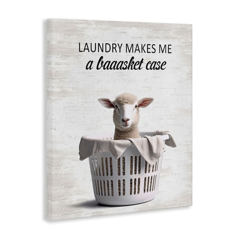 Stupell Funny Lamb Laundry Basket Canvas Wall Art Design By Lettered and Lined