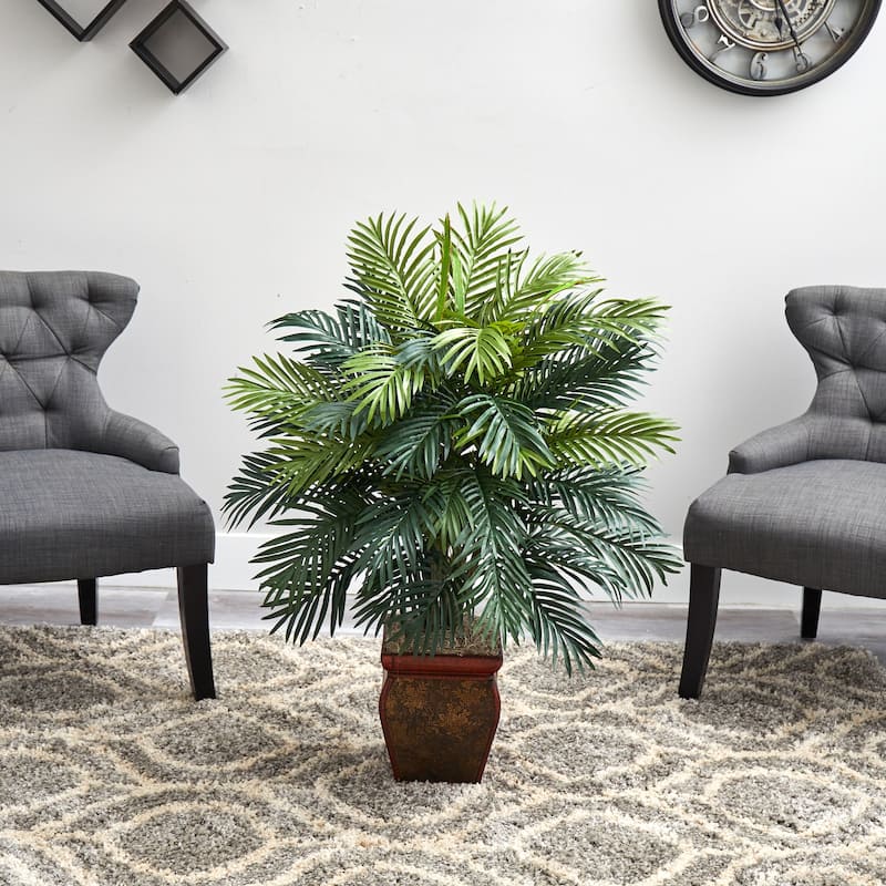 Decorative Silk Plant Planter - 32" Tall Faux Fronds Vase - Home Office Decor - 3.17ft.