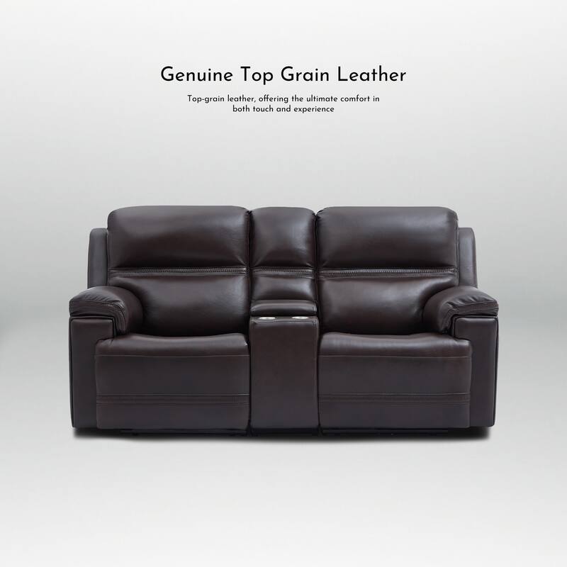 Genuine Leather Dual Power LoveSeat with Console, Adjustable Headrest, Footrest, USB/Type-C & Zero Gravity