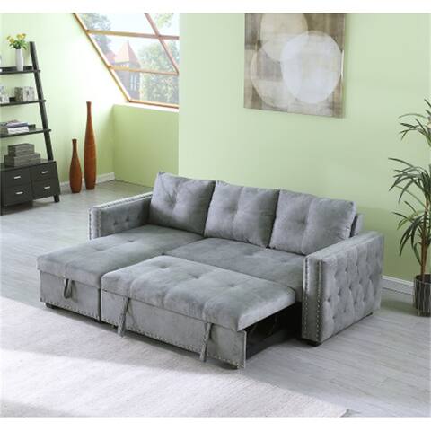 3 Seat Reversible Sleeper Sectional Sofa Bed With Storage,Nailheaded