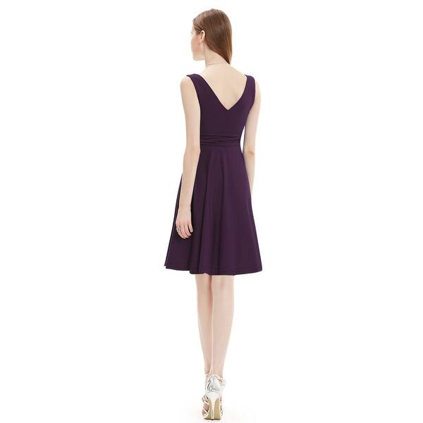 Shop Stunning Grape V Neck Sleeveless Knee Length Summer Cocktail