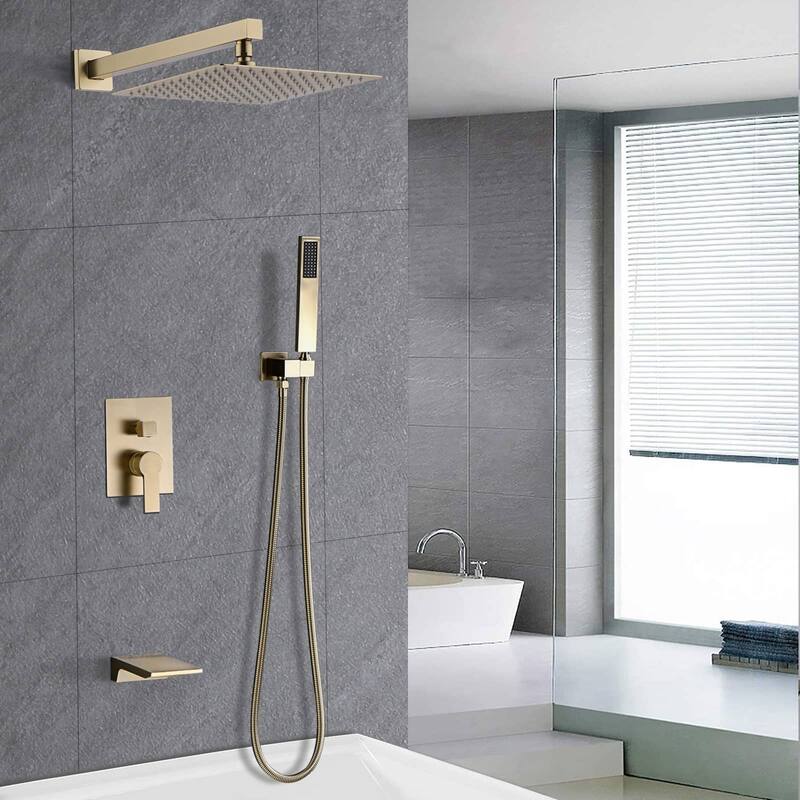 12 Inch Shower System With Waterfall Tub Spout And Handheld Sprayer Rain Wall Mount Tub Shower Faucet Set With Rough-in Valve