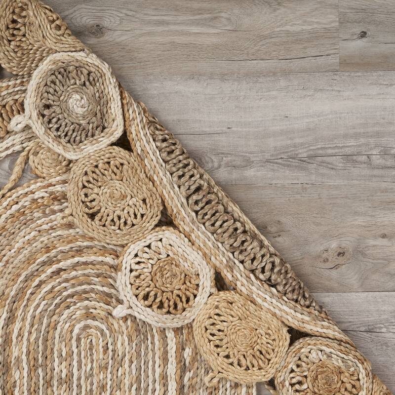 Sevita Braided Organic Jute Geometric Border Area Rug