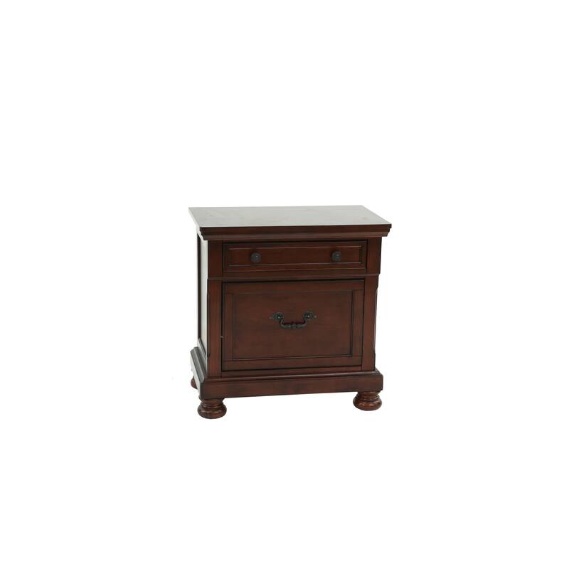 Antique Cherry Wood Nightstand, 2-Drawer Bedside Table for Bedroom, Elegant Traditional Style