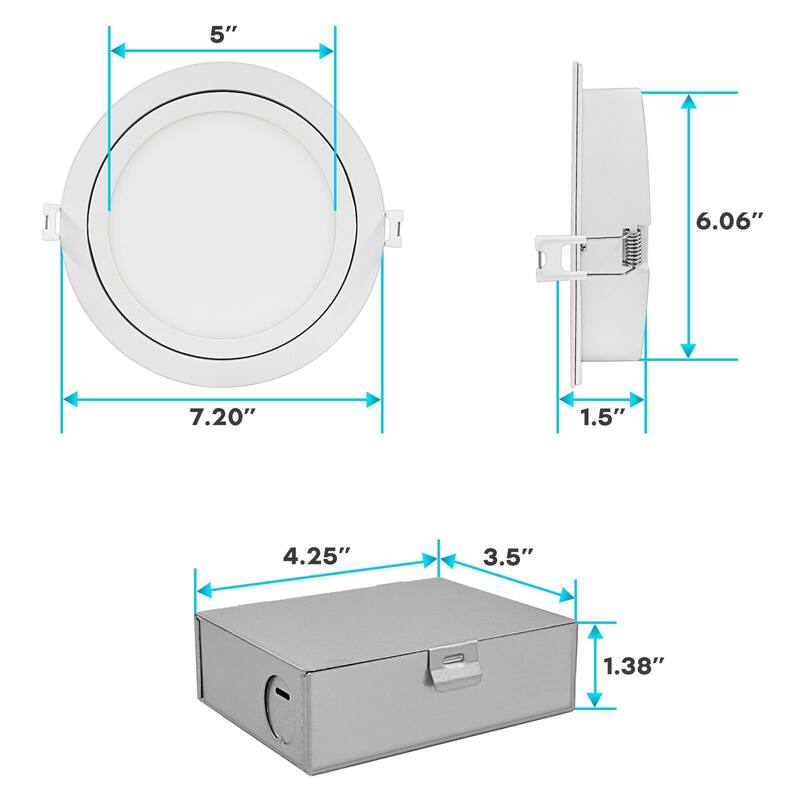 Luxrite 6 Inch Gimbal LED Recessed Lighting, 5 CCT 2700K-5000K, 1400 Lumens, Dimmable, 15W, Wet Rated, ETL Listed 6-Pack