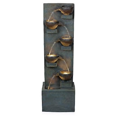 6-Tier Bowl Old Fashion Gray Fountain w/ Warm White LED