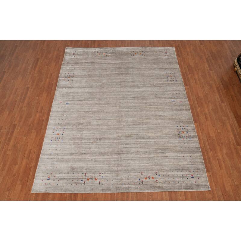 Hand Knotted Oriental 100% Wool Carpet Tribal Animal Pictorial Beige & Ivories Gabbeh Area Rug - 12' 2'' X 9' 2''
