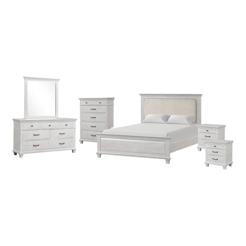Furniture of America Eleanor 6-Piece Weathered Grey Solid Wood King Panel Bedroom Set with Dentil Molding