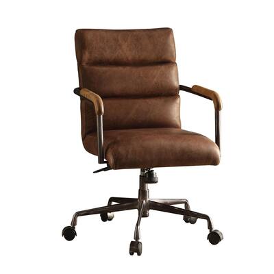 Vintage Industrial Style 360 Degree Swivel Adjustable Seat Height Executive Office Chair in Antique Top Grain Leather