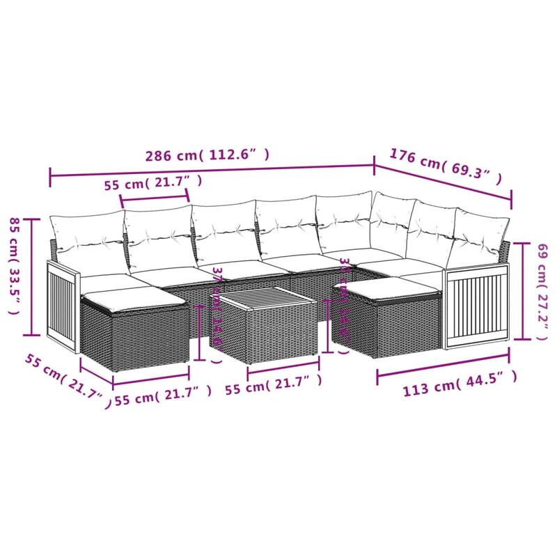 vidaXL 9 Piece Patio Sofa Set with Cushions Black Poly Rattan