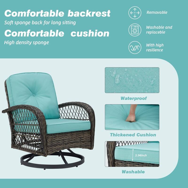 360° Swivel Rocking Patio Chairs Set with Thick Cushions & Tempered Glass Table | Indoor Living Room / Balcony| 3/5-Piece