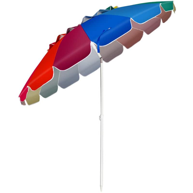 Large 8ft Beach Umbrella with Tilt and 16 Fiberglass Ribs for Beach or Patio Carry Bag Included