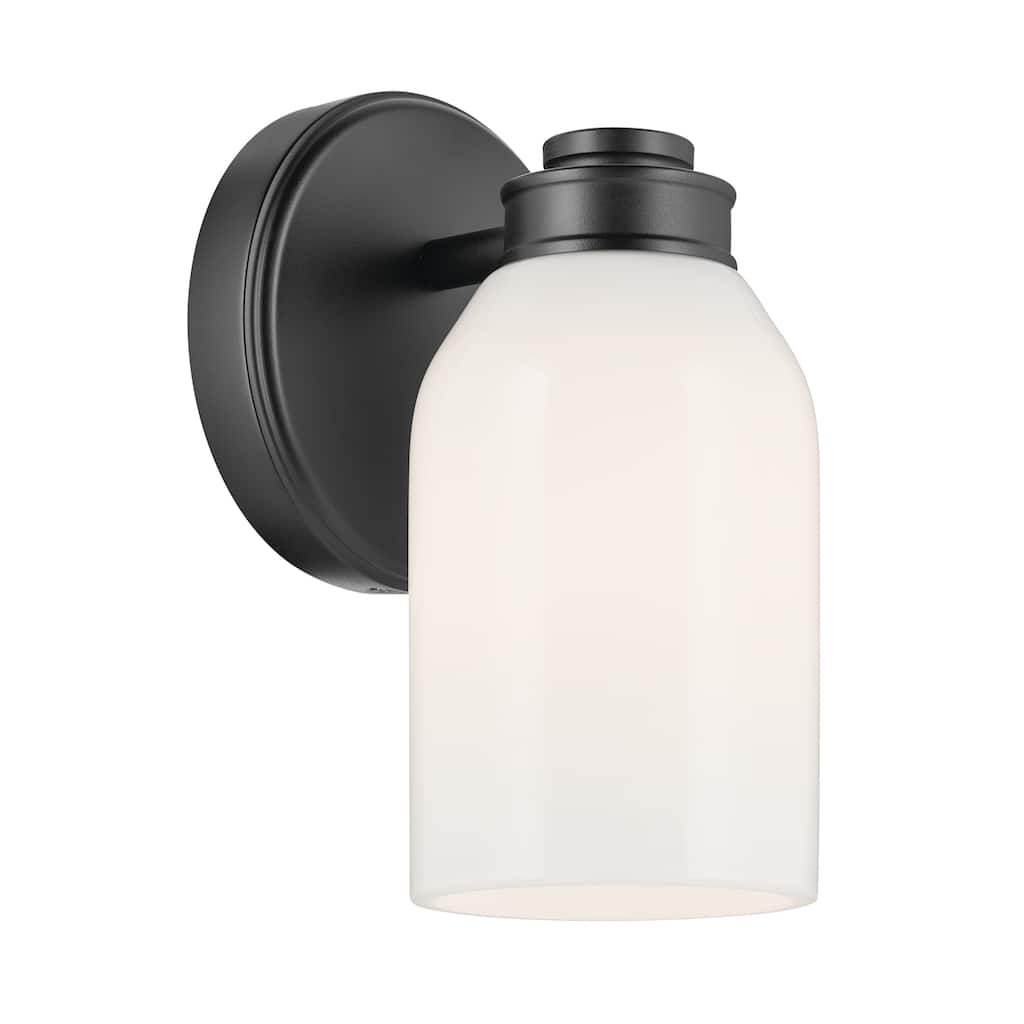 Kichler Lighting Shae 8.25" 1-Light Wall Sconce with White Opal Glass in Black